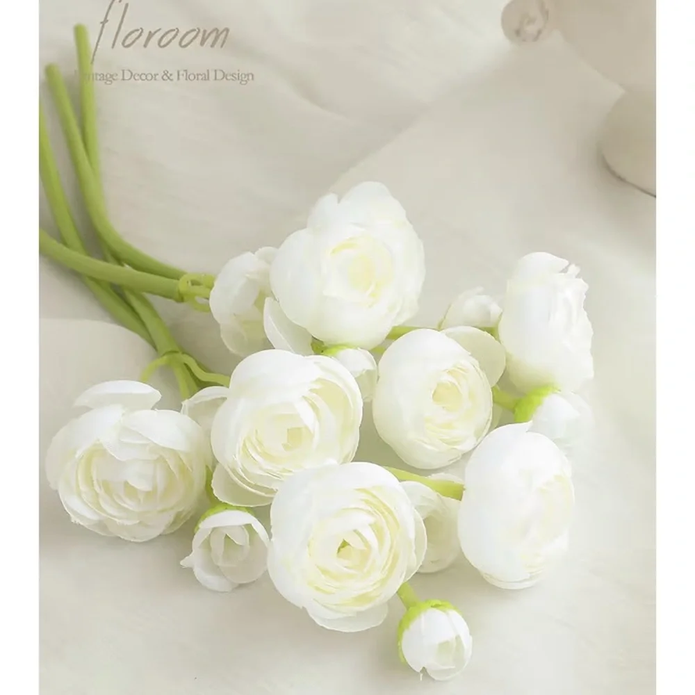 New Floroom Faux Ranunculus Ivory Florals 18 Pcs Silk Bridal Bouquet DIY Minis